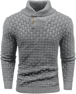 Men Turtleneck Sweater Fashion Twisted Knit Jacquard Button up Stand Collar Pullover Fall Winter Long Sleeves Tops