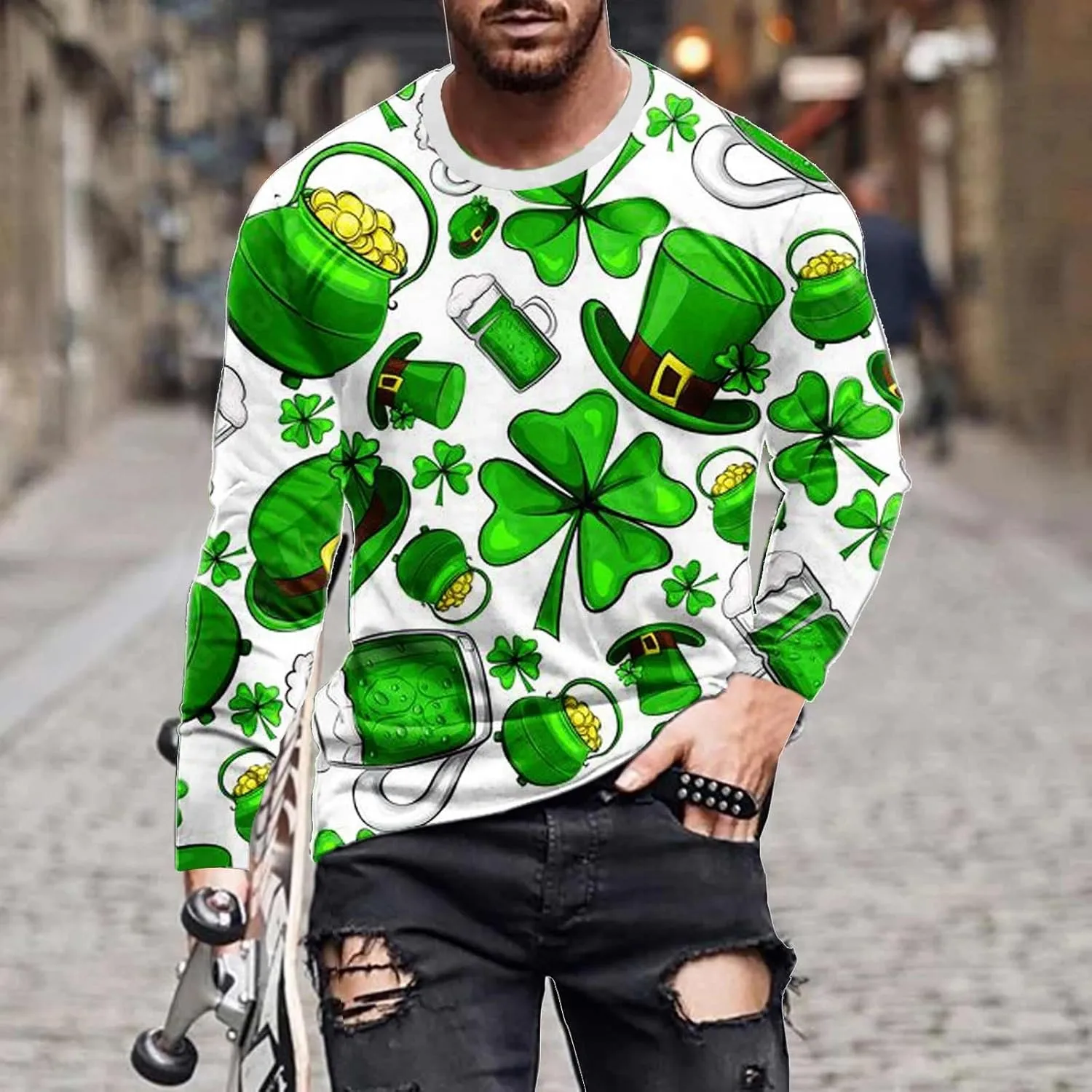 Men's Autumn And Winter Tops Halloween Themed And Thick Long Sleeved Sweater Cool Sweatshirts Halloween Long Sleeve