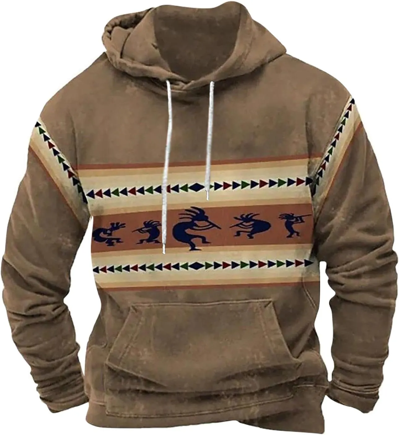 Men's Aztec Hoodies Tribal Ethnic Print Sweatshirts Vintage Western Loose Long Sleeve Pullovers Pocket Hooded Tops
