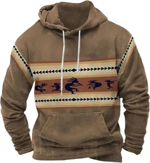 Men's Aztec Hoodies Tribal Ethnic Print Sweatshirts Vintage Western Loose Long Sleeve Pullovers Pocket Hooded Tops