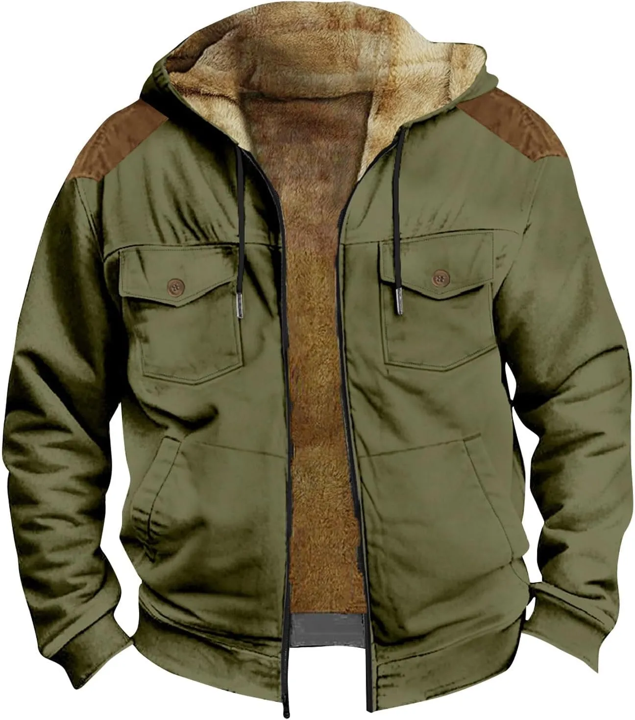Men's Aztec Western Jackets Cowboy Winter Warm Sherpa Suede Fleece Coats Long Sleeve Retro Ethnic Vintage Casual Jacket
