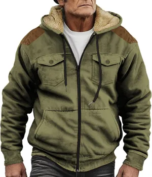 Men's Aztec Western Jackets Cowboy Winter Warm Sherpa Suede Fleece Coats Long Sleeve Retro Ethnic Vintage Casual Jacket