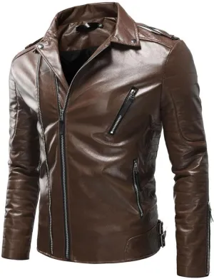 Mens Black Faux Leather Jacket Zip Up Windbreaker Fitted PU Leather Jackets Motorcycle Biker Coat with Pocket