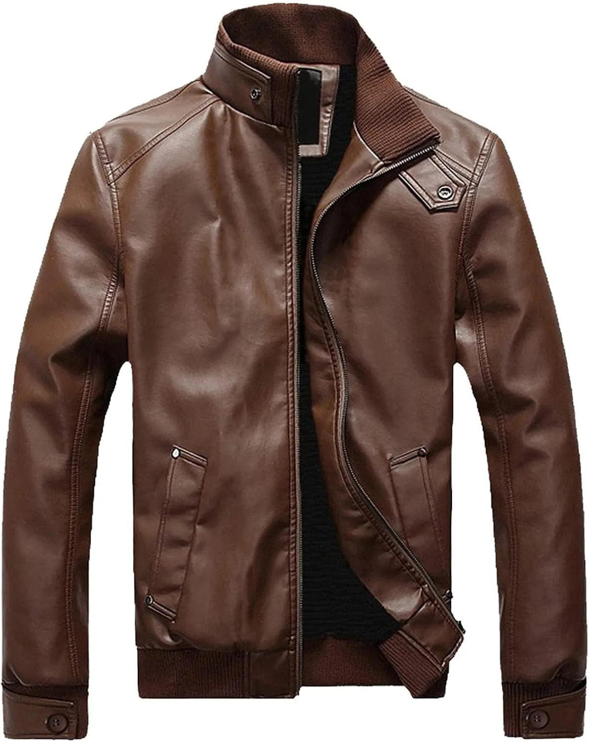 Men's Black Leather Motorcycle Jacket Stand Collar Jacket Faux Leather Jacket Men PU Racer Biker Jacket