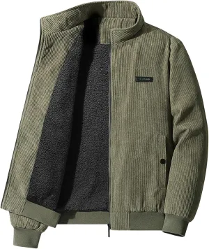 Mens Bomber Jacket Corduroy Fleece Jackets Full Zip Up Sherpa Winter Coat Vintage Trucker Shackets Coats with Pockets