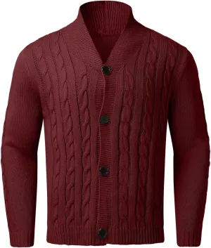 Men's Cardigan Sweater Button Down Long Sleeve Pullover Solid Color Knitted Hooded Casual Loose Knitwear with Pockets