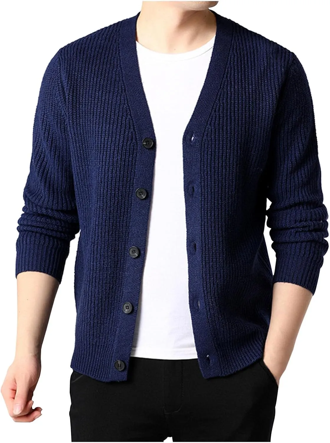 Men's Cardigan Sweaters Button Down Knit Sweater Textured V Neck Sweater Open Front Cardigan Casual Fall Tops