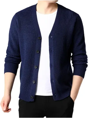 Men's Cardigan Sweaters Button Down Knit Sweater Textured V Neck Sweater Open Front Cardigan Casual Fall Tops