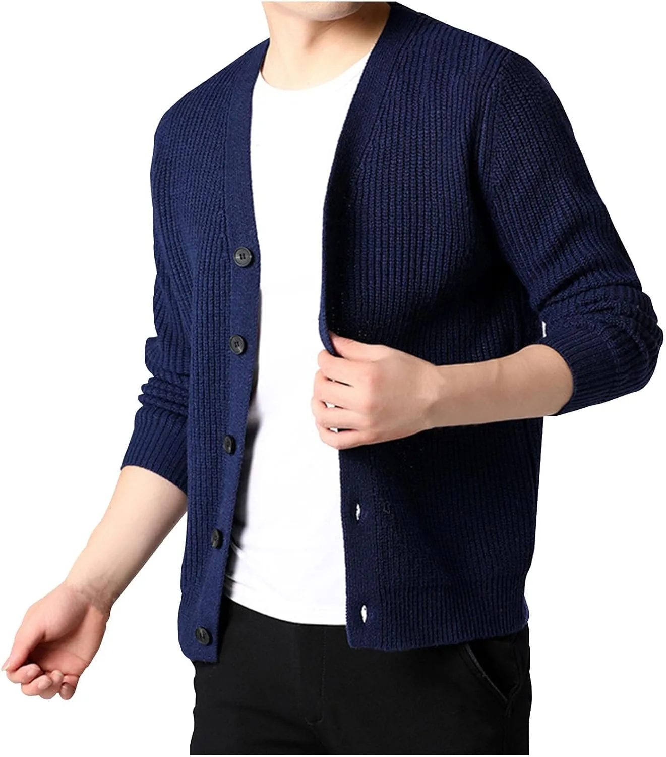 Men's Cardigan Sweaters Button Down Knit Sweater Textured V Neck Sweater Open Front Cardigan Casual Fall Tops