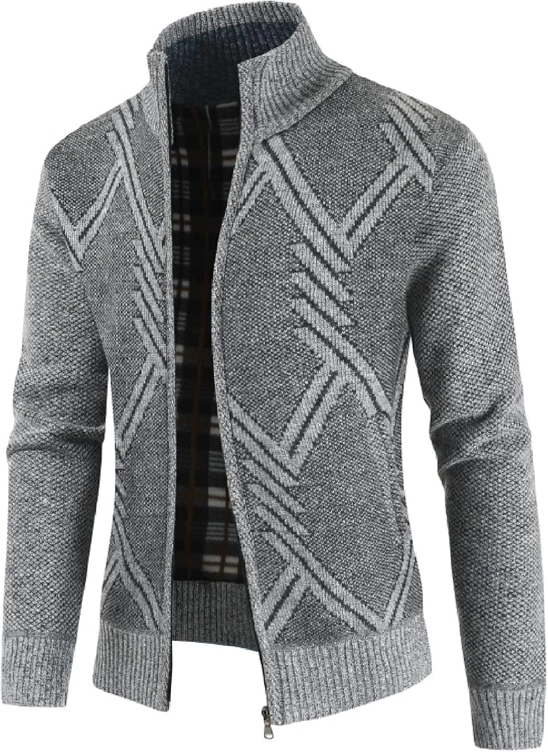 Men's Cardigan Sweaters Casual Slim Fit Full Zip Stand Collar Sweaters Long Sleeve Graphics Knitted Cardigan Coats