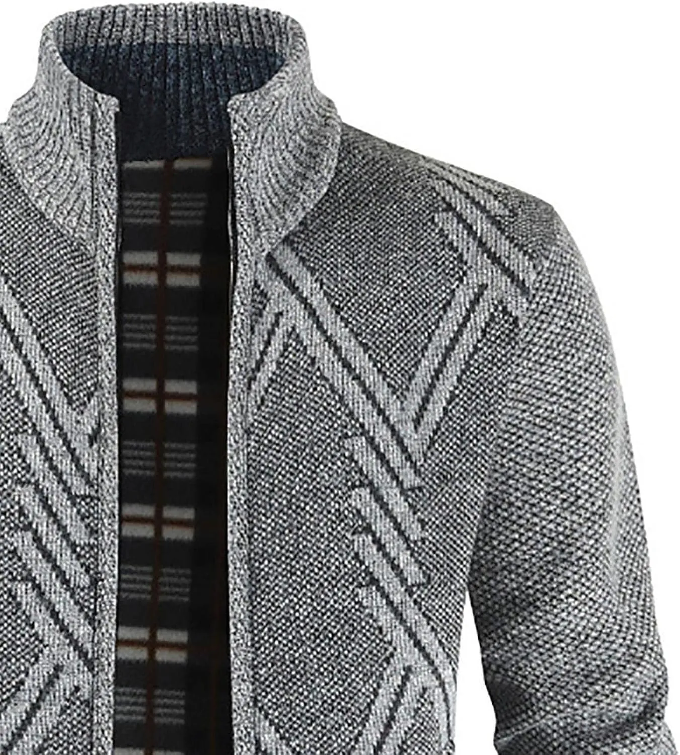 Men's Cardigan Sweaters Casual Slim Fit Full Zip Stand Collar Sweaters Long Sleeve Graphics Knitted Cardigan Coats