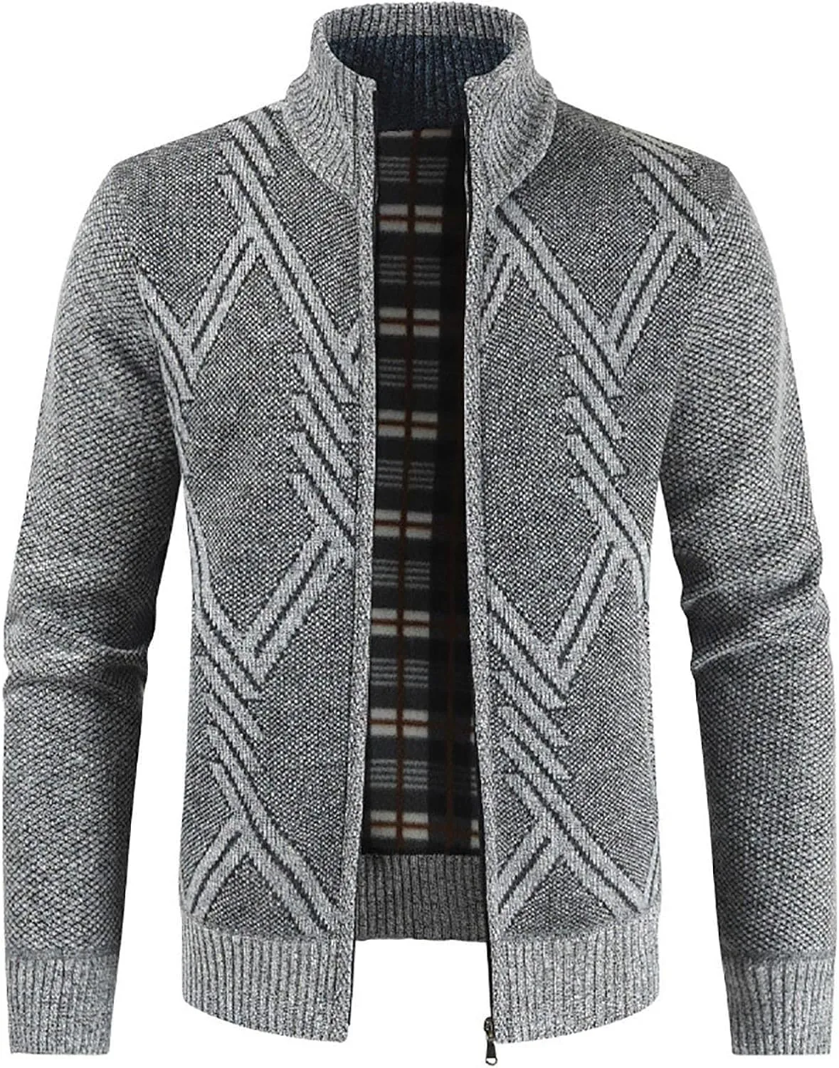 Men's Cardigan Sweaters Casual Slim Fit Full Zip Stand Collar Sweaters Long Sleeve Graphics Knitted Cardigan Coats