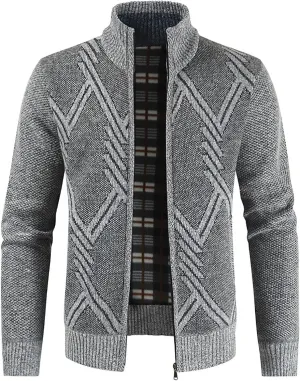 Men's Cardigan Sweaters Casual Slim Fit Full Zip Stand Collar Sweaters Long Sleeve Graphics Knitted Cardigan Coats