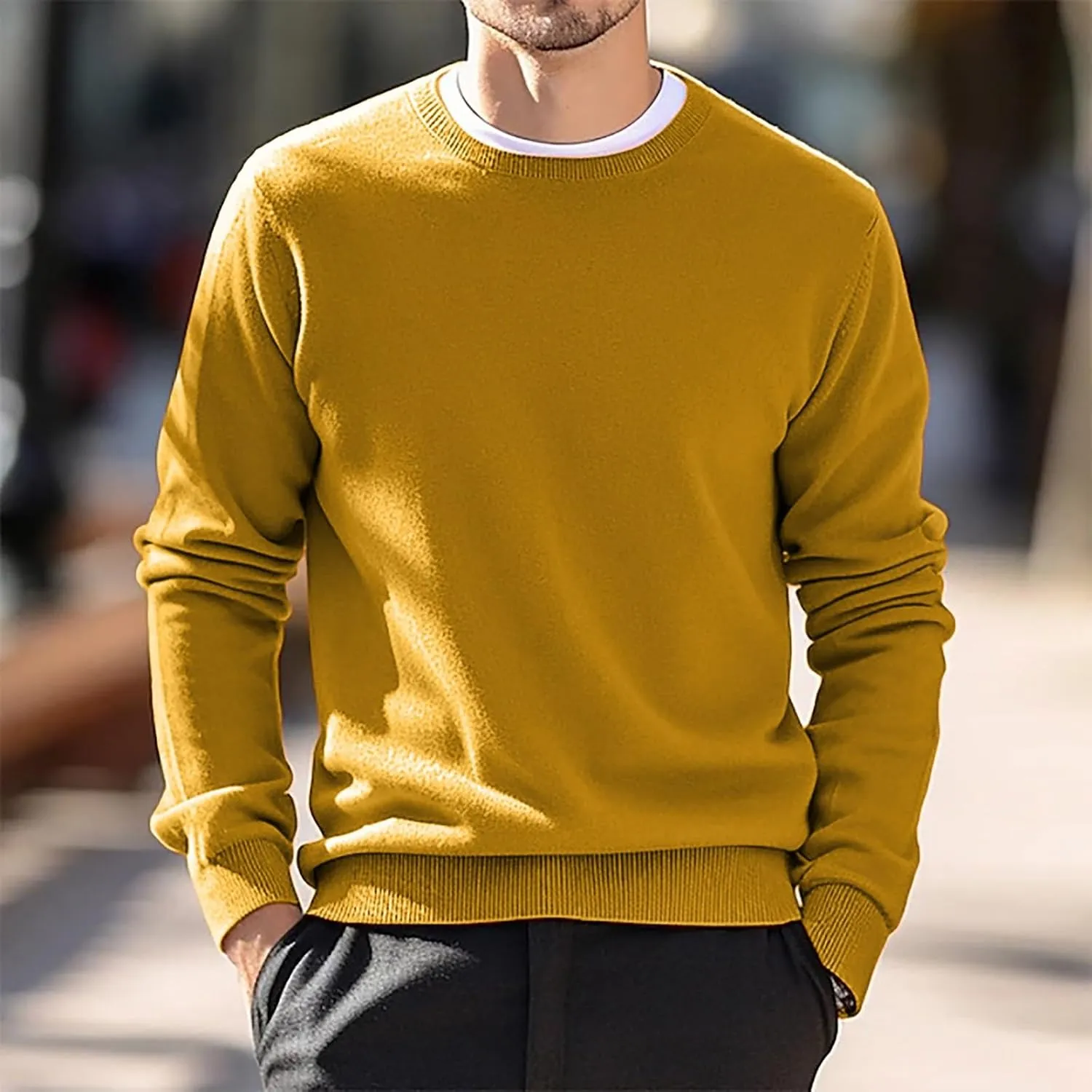 Men's Cashmere Sweater O-Neck Pullovers Knit Sweater Tops Long Sleeve Jumpers Casual Vintage Solid Cardigan Pullover