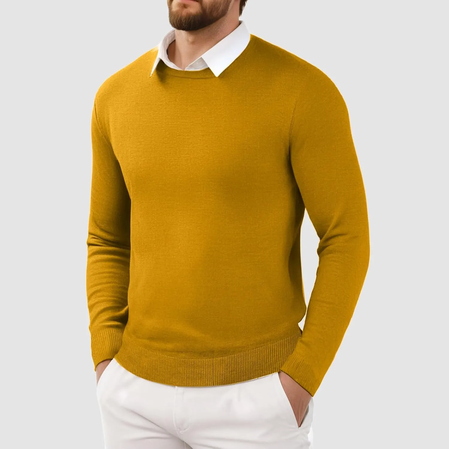 Men's Cashmere Sweater O-Neck Pullovers Knit Sweater Tops Long Sleeve Jumpers Casual Vintage Solid Cardigan Pullover