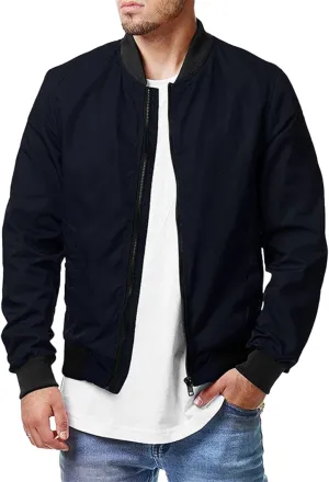 Mens Casual Bomber Jackets Lightweight Windbreaker Summer Jacket Long Sleeve Plain Coats Fashion Fall Tops for Mens