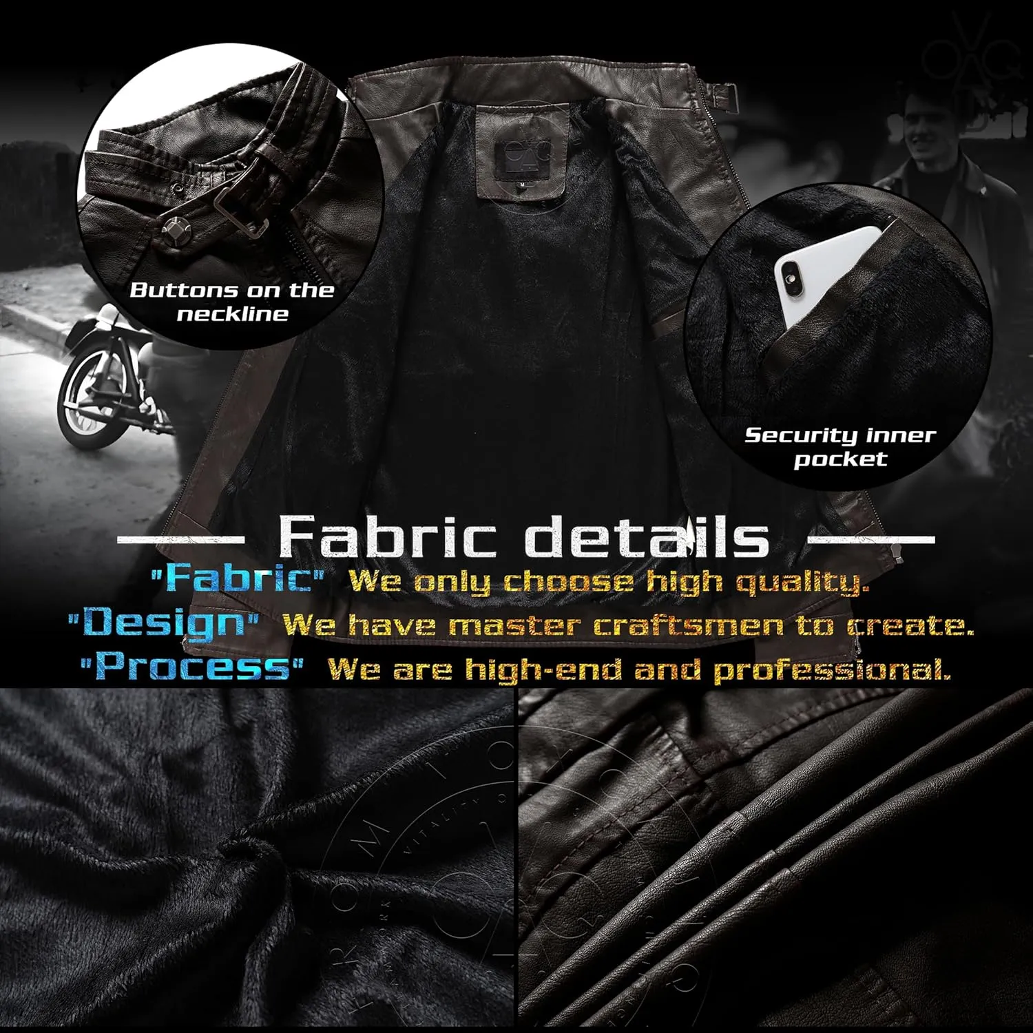 Men’s Casual Stand Collar Jacket Men's Faux Leather Jacket Motorcycle Bomber Jacket Winter Coat