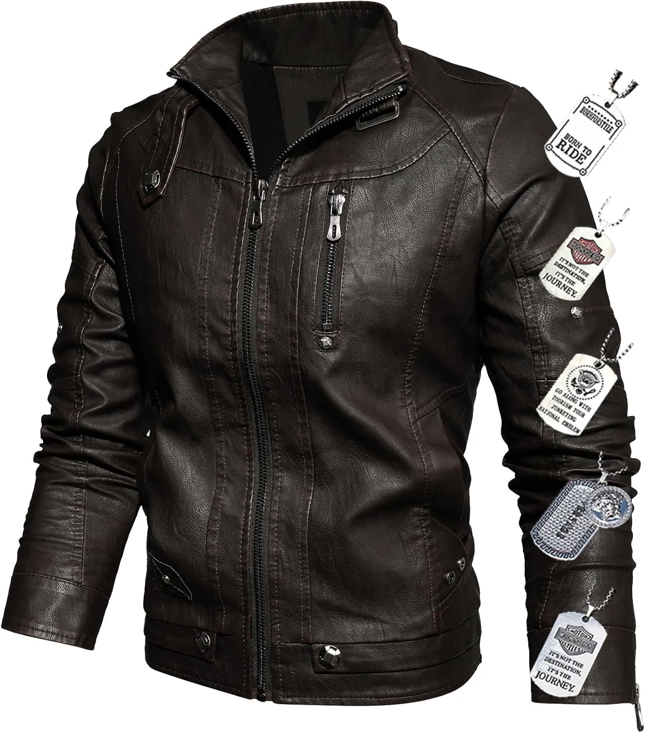 Men’s Casual Stand Collar Jacket Men's Faux Leather Jacket Motorcycle Bomber Jacket Winter Coat