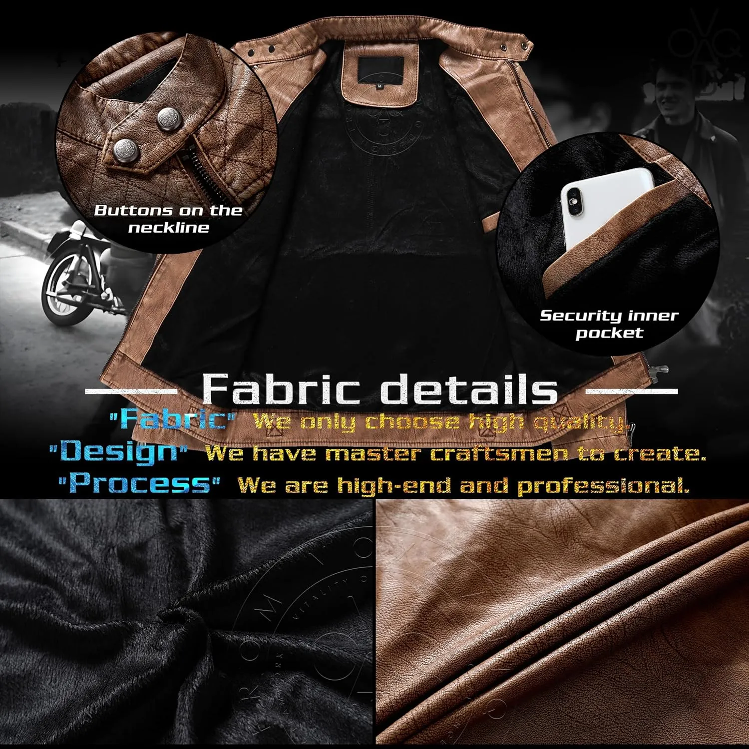 Men’s Casual Stand Collar Jacket Men's Faux Leather Jacket Motorcycle Bomber Jacket Winter Coat