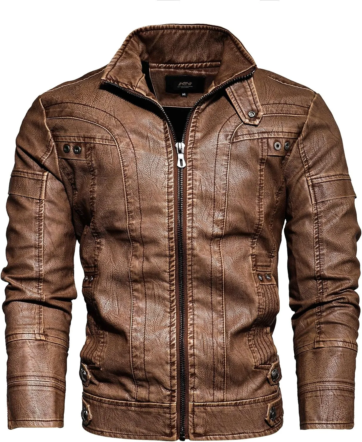 Men’s Casual Stand Collar Jacket Men's Faux Leather Jacket Motorcycle Bomber Jacket Winter Coat