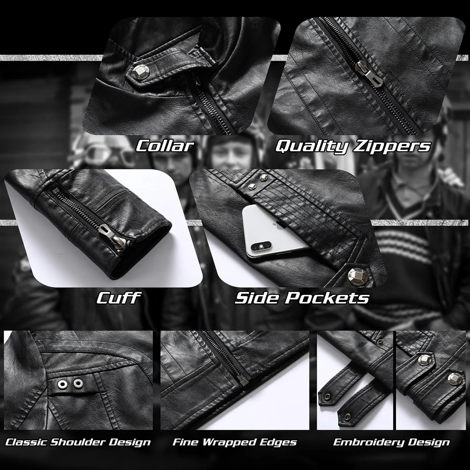 Men’s Casual Stand Collar Jacket Men's Faux Leather Jacket Motorcycle Bomber Jacket Winter Coat