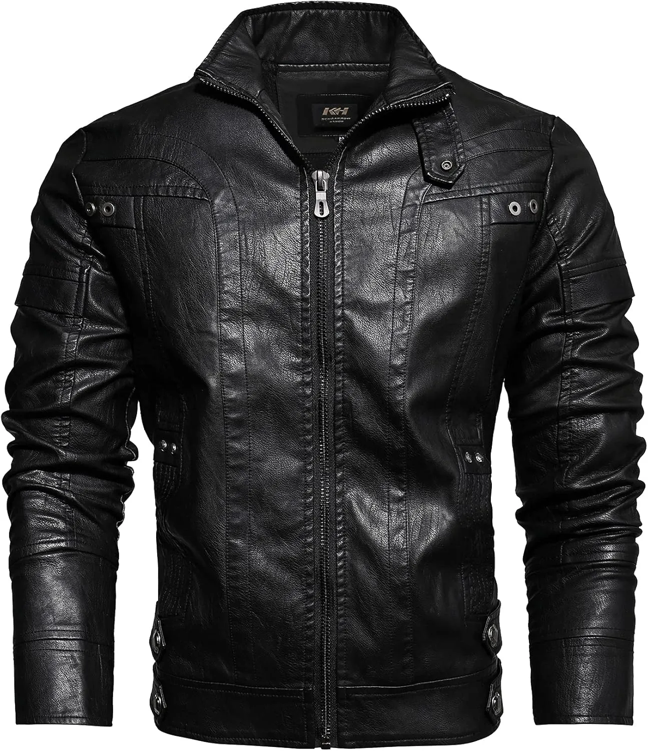Men’s Casual Stand Collar Jacket Men's Faux Leather Jacket Motorcycle Bomber Jacket Winter Coat