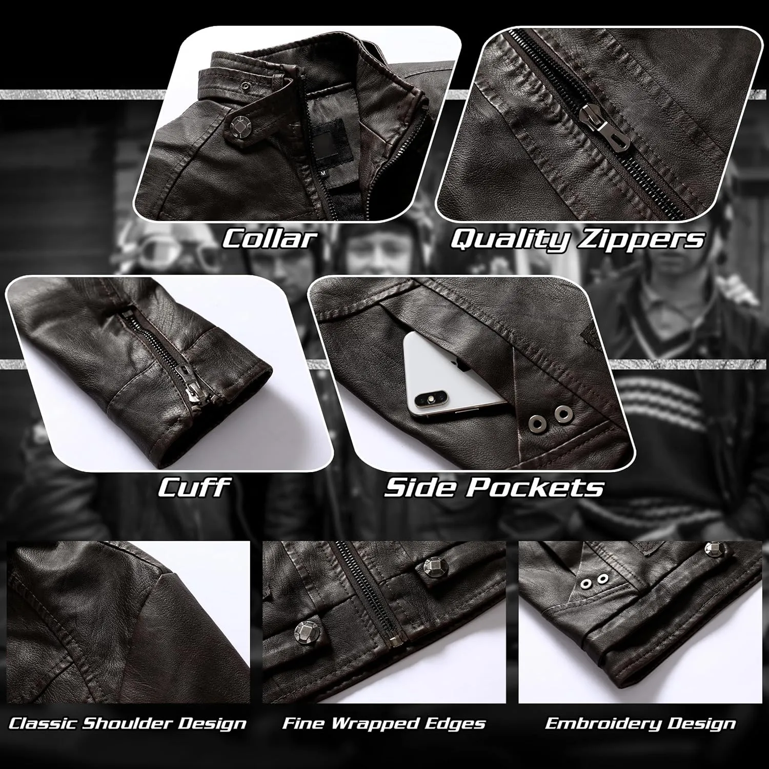 Men’s Casual Stand Collar Jacket Men's Faux Leather Jacket Motorcycle Bomber Jacket Winter Coat