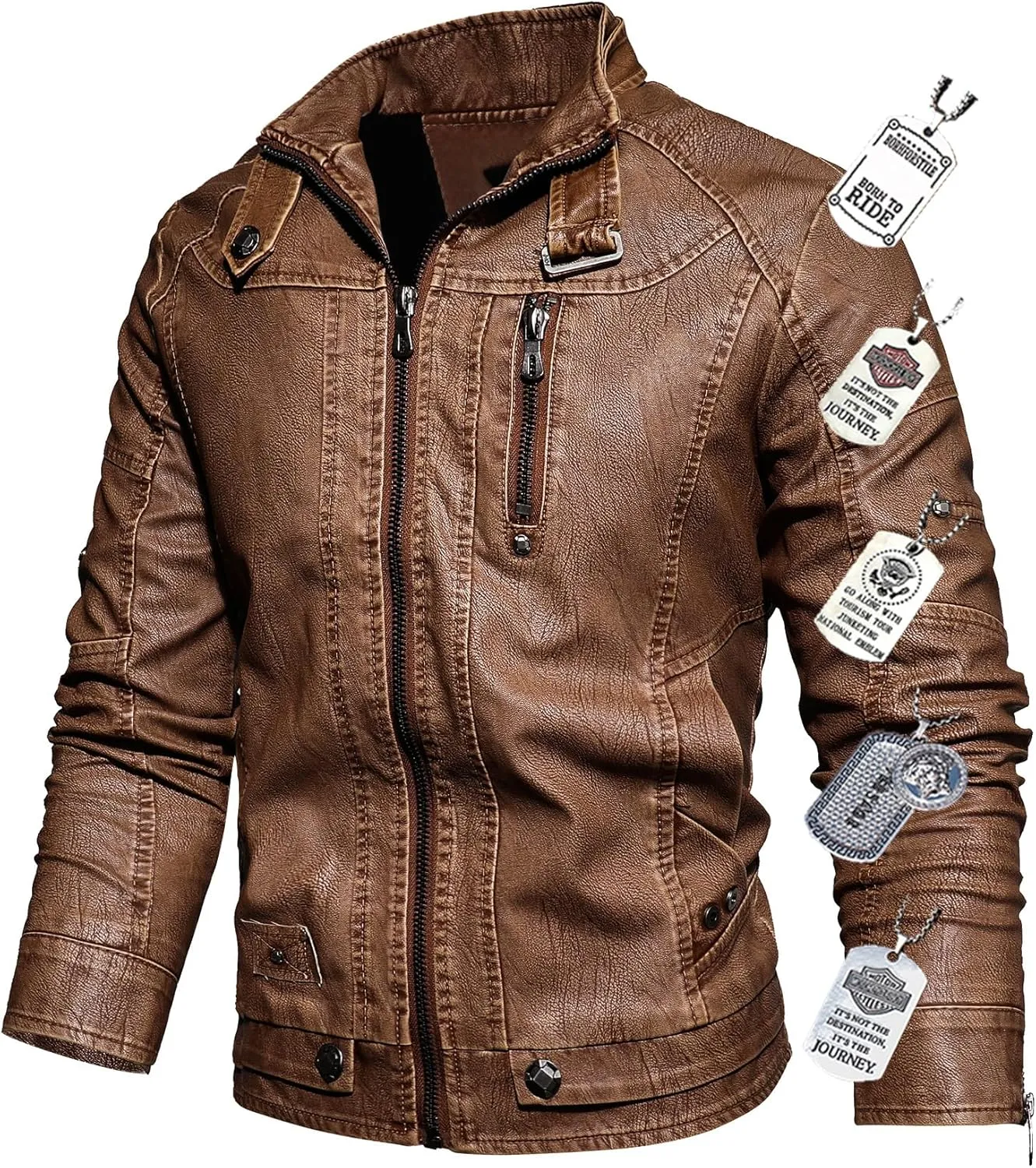 Men’s Casual Stand Collar Jacket Men's Faux Leather Jacket Motorcycle Bomber Jacket Winter Coat