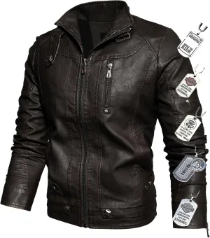 Men’s Casual Stand Collar Jacket Men's Faux Leather Jacket Motorcycle Bomber Jacket Winter Coat