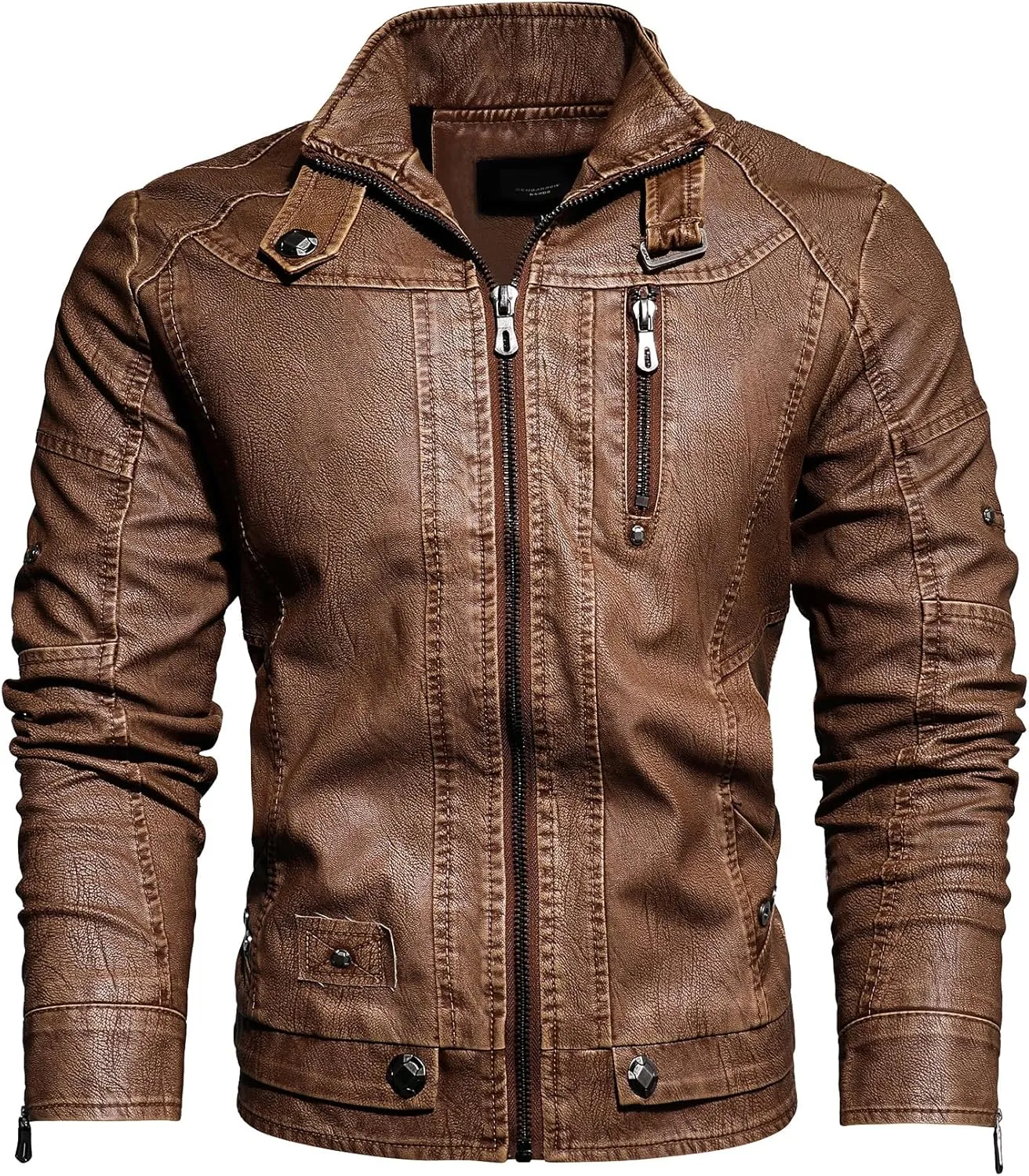 Men’s Casual Stand Collar Jacket Men's Faux Leather Jacket Motorcycle Bomber Jacket Winter Coat