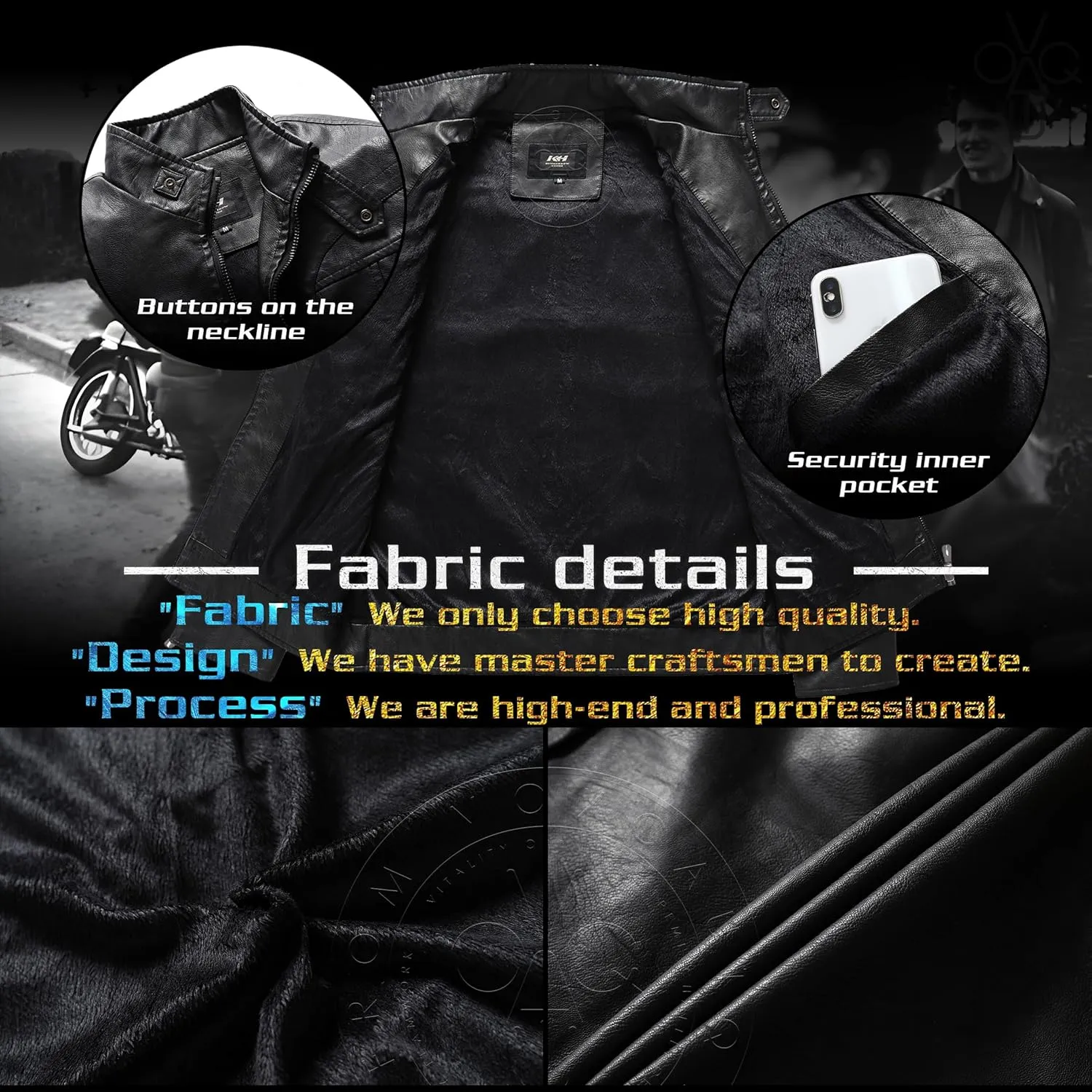 Men’s Casual Stand Collar Jacket Men's Faux Leather Jacket Motorcycle Bomber Jacket Winter Coat