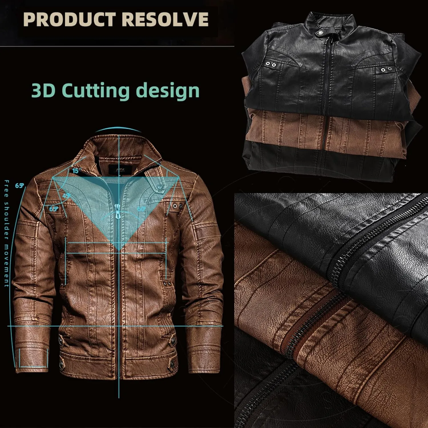 Men’s Casual Stand Collar Jacket Men's Faux Leather Jacket Motorcycle Bomber Jacket Winter Coat