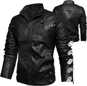 Men’s Casual Stand Collar Jacket Men's Faux Leather Jacket Motorcycle Bomber Jacket Winter Coat