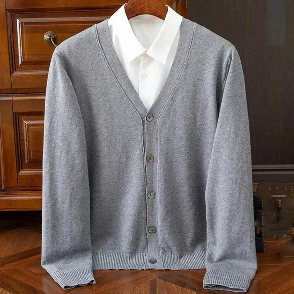 Men's Classic Solid Color Knit V-Neck Sweater Cardigans Sweaters Coat Clothing