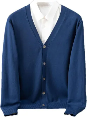 Men's Classic Solid Color Knit V-Neck Sweater Cardigans Sweaters Coat Clothing