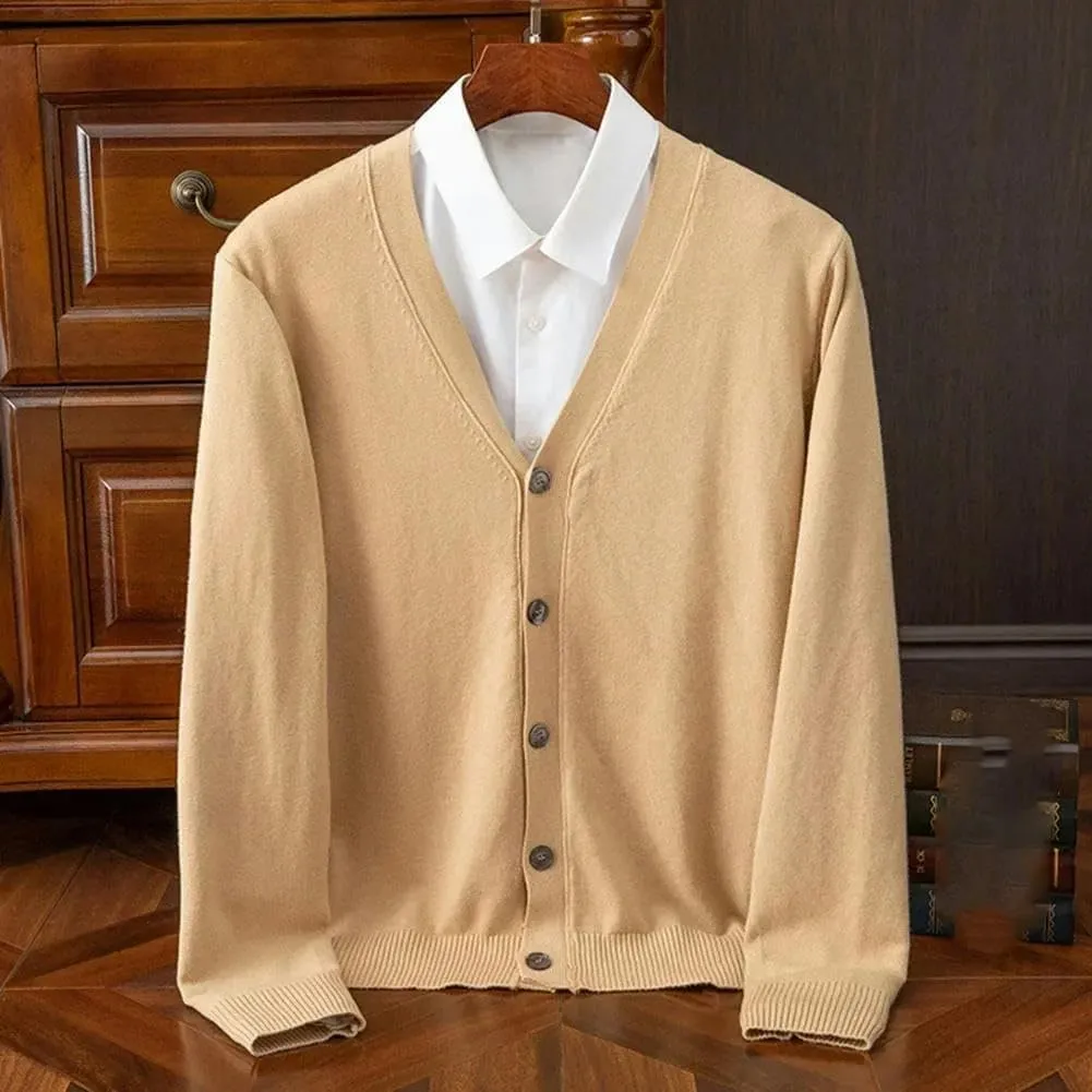 Men's Classic Solid Color Knit V-Neck Sweater Cardigans Sweaters Coat Clothing