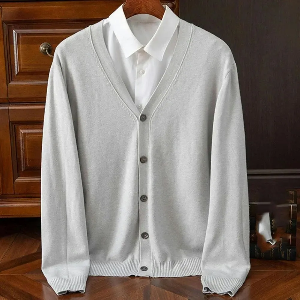 Men's Classic Solid Color Knit V-Neck Sweater Cardigans Sweaters Coat Clothing