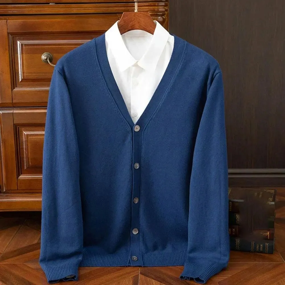Men's Classic Solid Color Knit V-Neck Sweater Cardigans Sweaters Coat Clothing