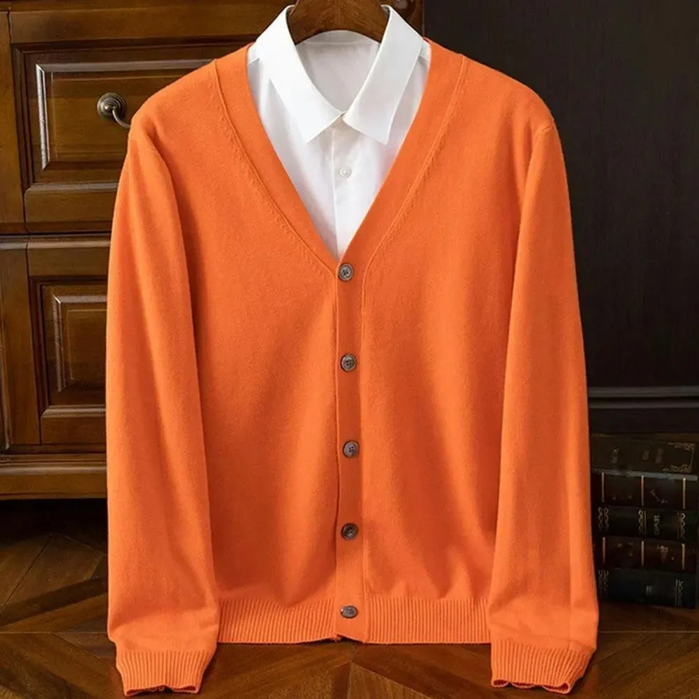 Men's Classic Solid Color Knit V-Neck Sweater Cardigans Sweaters Coat Clothing