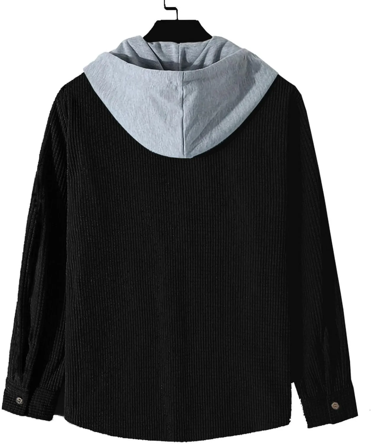 Men's Corduroy Shirt Jackets Long Sleeve Button-Down Casual Hooded Shacket Jacket Versatile Warm Outerwear with Pockets