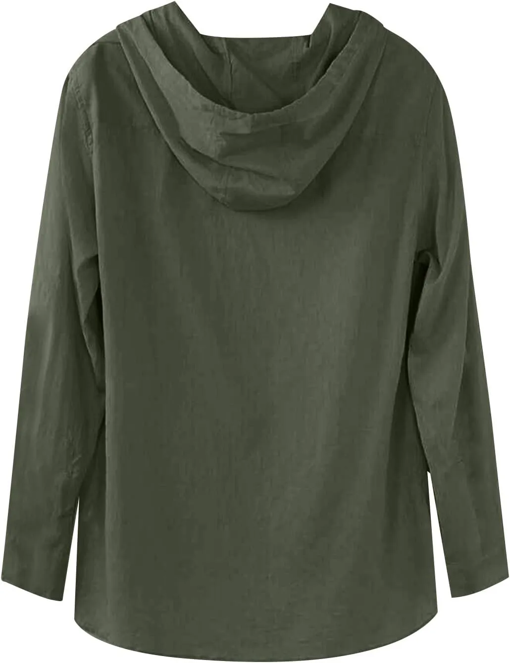 Mens Cotton Linen Hoodie,Long Sleeve Lightweight Breathable Hooded Button Down Shirt Spring Fall Casual Top