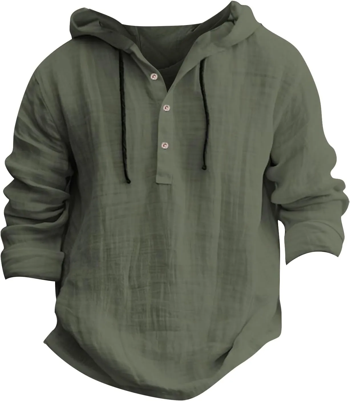 Mens Cotton Linen Hoodie,Long Sleeve Lightweight Breathable Hooded Button Down Shirt Spring Fall Casual Top