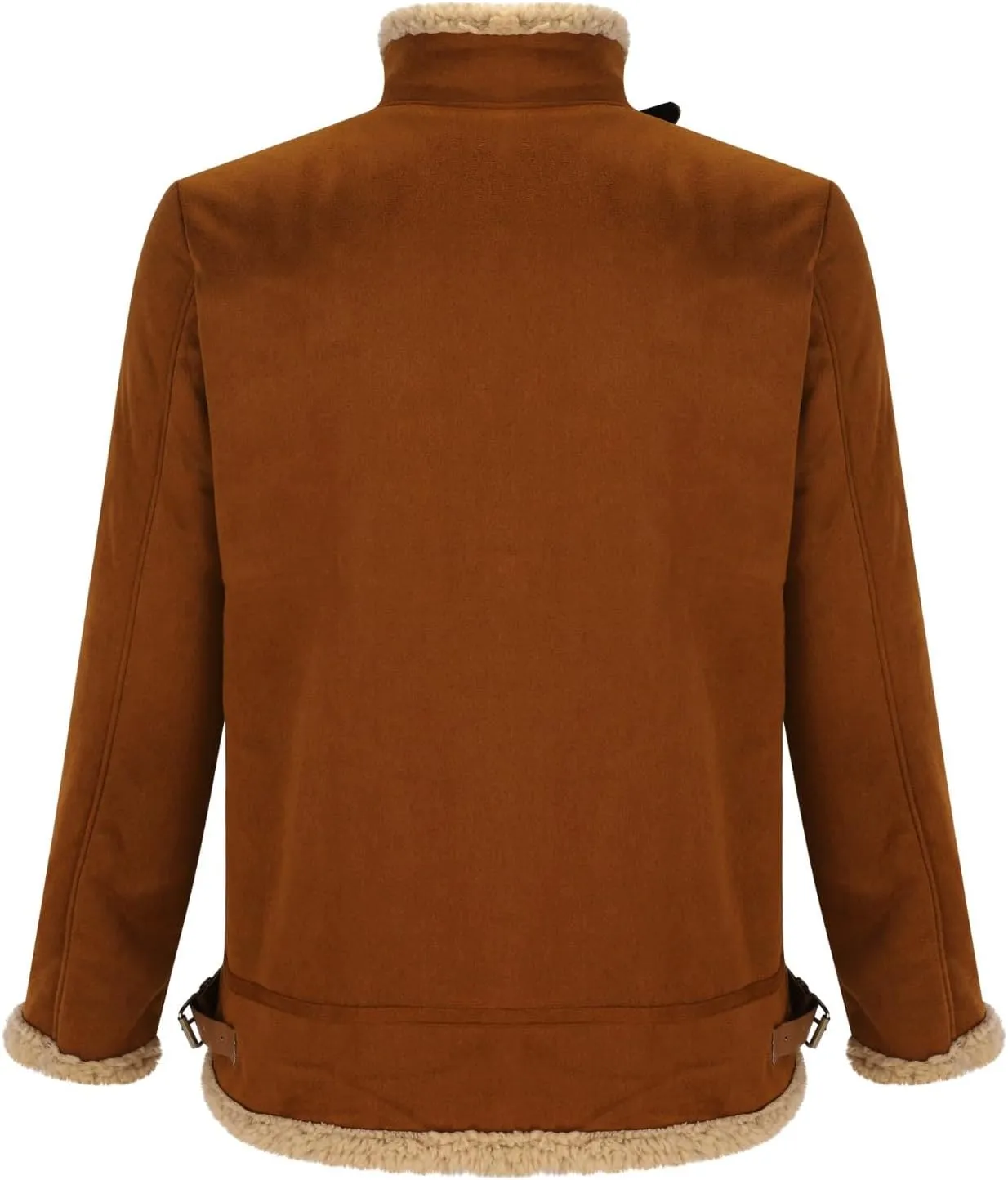 Men's Cropped Winter Sherpa Jacket Casual Suede Leather Windbreaker Trench Coat Thermal Fleece Lined Bomber Jacket