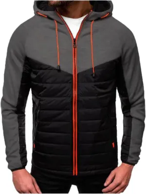 Men's Fashion Full Zip Up Sweatshirt Color Matching Splicing Jackets Coats Colour Block Patchwork Hooded Tops