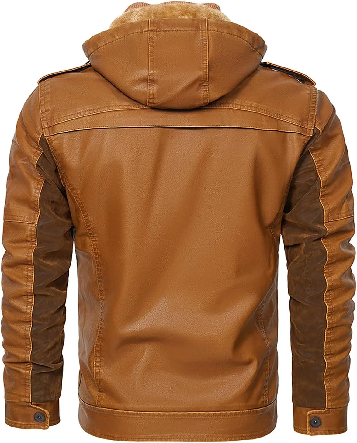 Men's Faux Leather Jacket Stand Collar Motorcycle Bomber Jackets with Hood Wnter Velvet Leather Zipper Pocket Hoodies