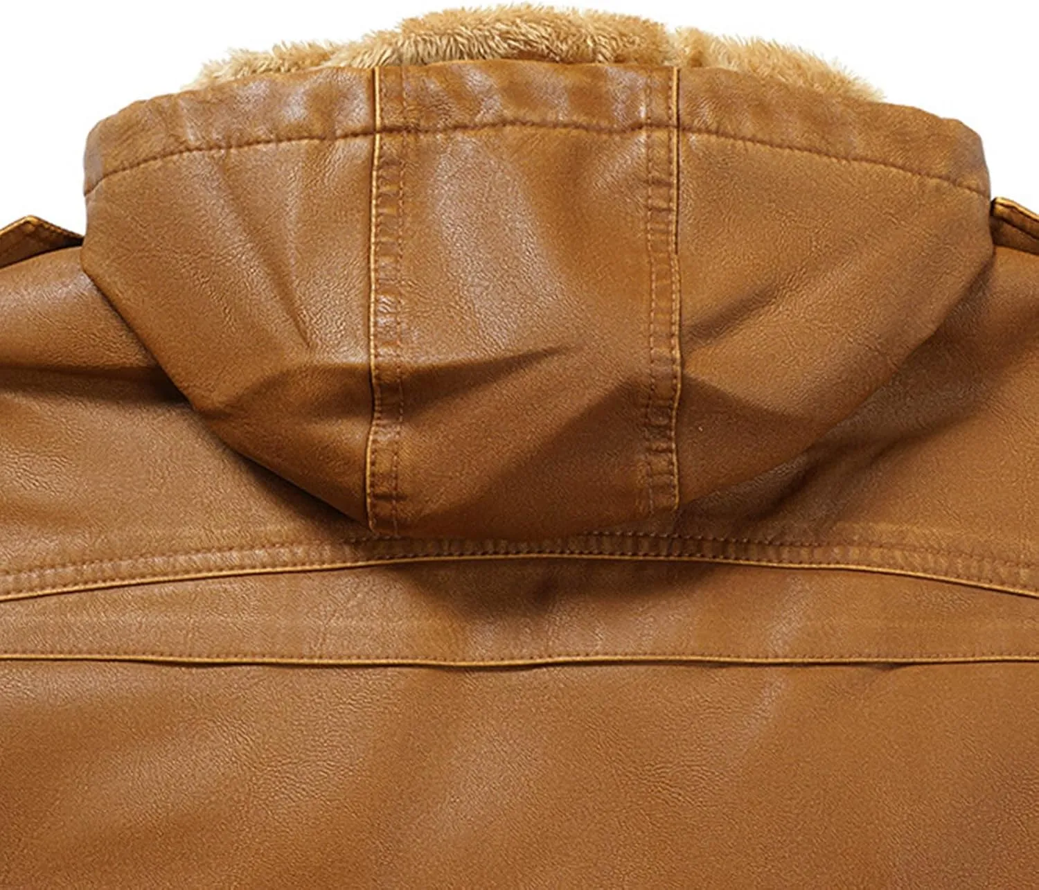 Men's Faux Leather Jacket Stand Collar Motorcycle Bomber Jackets with Hood Wnter Velvet Leather Zipper Pocket Hoodies