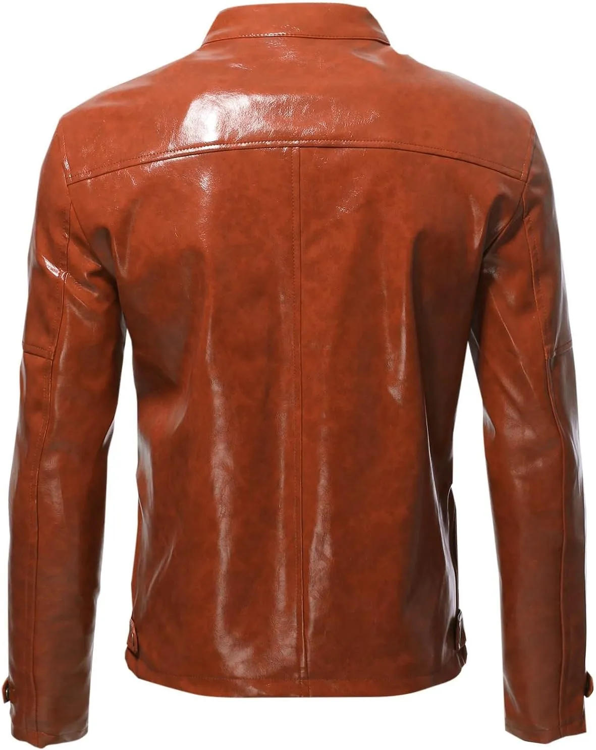 Men's Faux Leather Jackets Stand Collar PU Leather Motorcycle Zipper Coat Biker Windbreaker with Multiple Pockets