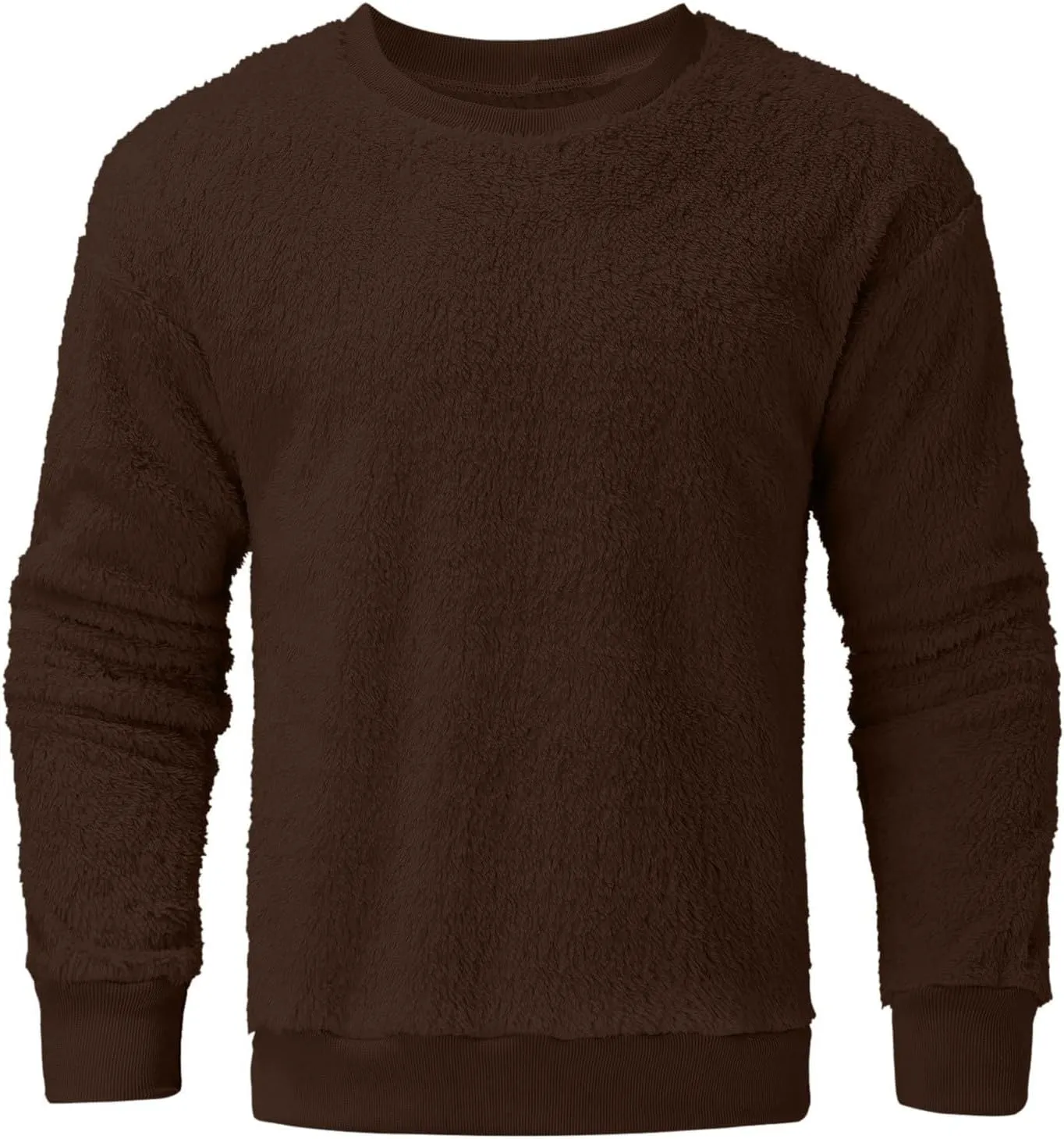 Mens Fleece Crewneck Sweatshirts Fuzzy Sherpa Sweatshirt Long Sleeve Fluffy Pullover Cozy Basic Fall Winter Warm Tops