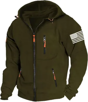 Mens Fleece Hoodies Full Zip Graphic Print Long Sleeve Sweatshirts Sports Casual Hooded Jackets with Zip Pockets