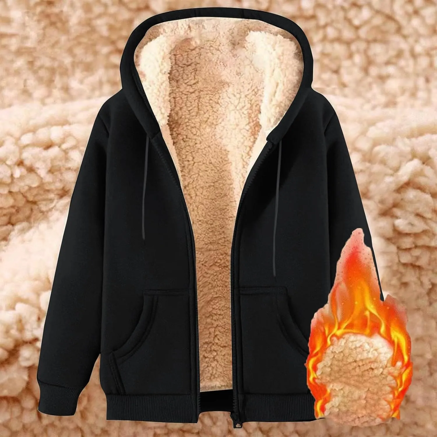Men's Fleece Lined Thick Warm Full Zip Swaetshirts Fall Winter Trendy Fuzzy Hooded Jacket Casual Comfy Fashion Coat